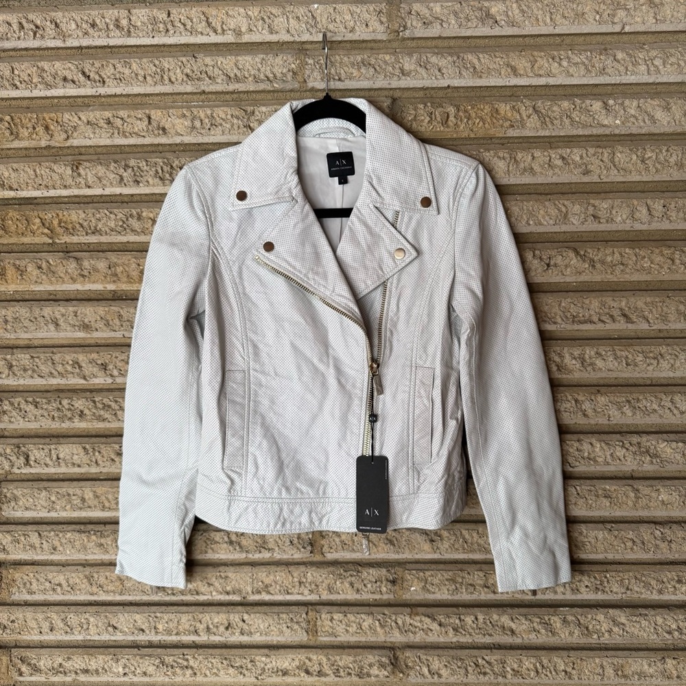 Armani Exchange White Leather Jacket